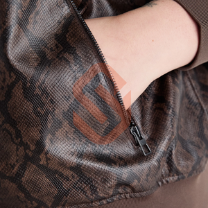 Women's Vintage Genuine Leather Biker Jacket New Cropped Design <strong>Python</strong> Embossed Zipper Closure Solid <strong>Pattern</strong> Breathable Winter - Product Image 5