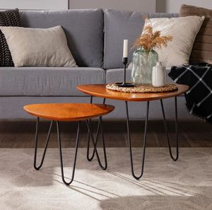 <b>Walnut</b> black classic wood steel <b>coffee</b> <b>table</b> for kitchenware office home restaurant living room garden decoration made in india - Product Image 2