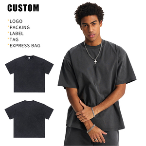 OEM Wholesale Oversized Heavyweight 100% Cotton Knitted <b>Drop</b> Shoulder Vintage <b>Acid</b> Wash Streetwear Custom Logo Men T-shirt - Product Image 3