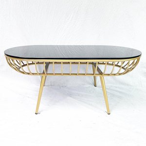 Modern <b>Rustic</b> Oval <b>Coffee</b> <b>Table</b> Glass Top Bronze-Colored Frame 100x50x45cm Durable Decorative for Living Room Use-Model TT68164 - Product Image 4