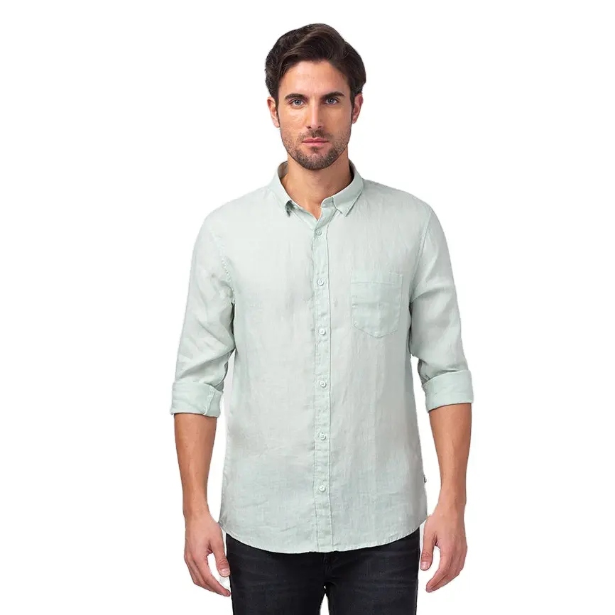 Best Selling 2023 Men Pista Green Linen Regular Slim Fit Plain Shirt Best Shirts Exporter & Manufacturer