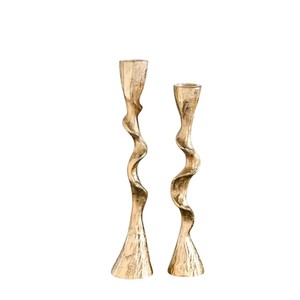 Ensemble de 2 bougeoirs en fer antique en laiton, support de bougeoir en métal décoratif avec texture martelée, finition dorée vintage pour fête - Product Image 4