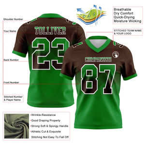 Maillot de football américain de qualité supérieure OEM Logo personnalisé dégradé carré Design brun herbe vert maille respirant manches courtes - Product Image 2