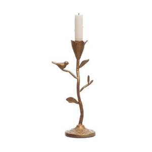 Bougeoir vintage en métal doré avec fleurs et oiseaux, centre de table romantique pour mariage, candélabre floral décoratif, décoration de fête et de maison - Product Image 1