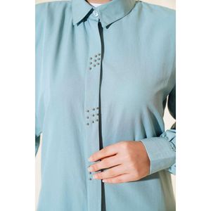 Camisa bordada con cuentas Verde almendra TR Origen Patrón regular Tela no especificada - Product Image 3