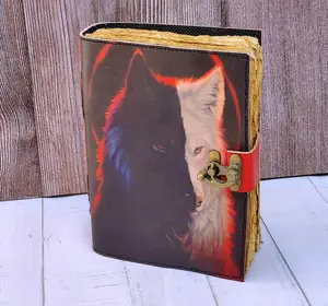 Handgemachtes Leder Journal roter Wolf drucken Wicca Zauber Buch der Schatten Zauberer Buch Leder Geschenke Geschenk für ihn 7x5 Zoll