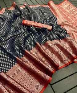 Sari de algodón elegante con detalles estampados y adornos de pelea para uso informal y diario - Product Image 4