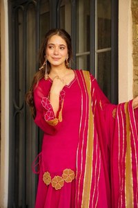 Último Designe Anarkali vestido de seda pura de Chinon con bordado trabajo hasta el suelo muselina lavable - Product Image 5