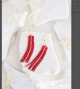 Boucles d'oreilles à pampilles perlées rouge et or/Boucles d'oreilles à franges en perles de rocaille Boucles d'oreilles à pampilles perlées vert émeraude de qualité - Product Image 2