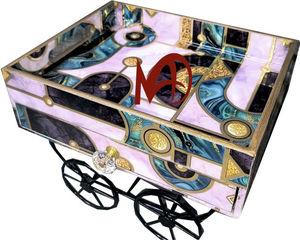 Plateau de service en MDF brillant fait à la main Impression numérique Technologie de revêtement émaillé Chariot en bois élégant Artisanat décoratif - Product Image 1