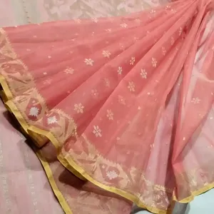 Exclusive Deshi Dhakai <b>Jamdani</b> Orange Sharee Export Quality for Women <b>JAMDANI</b> FABRIC Blue RED GREEN Golden From Bangladesh - Product Image 1