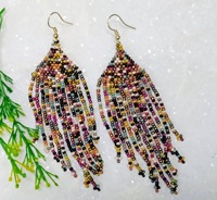 Vente en gros de perles de rocaille bohème rose noir boucles d'oreilles boho perles de rocaille boucles d'oreilles à franges boucles d'oreilles de mode
