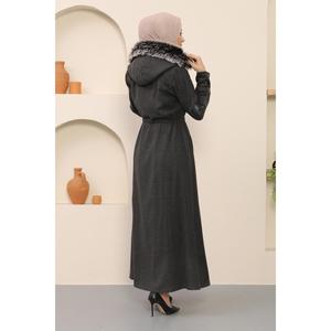 Manteau en laine et duvet anthracite pour femme, modèle Mega Merchant, avec détail en cuir zippé, garnissage 150g-200g, modèle 34334 - Product Image 4