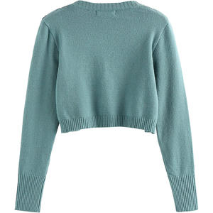 Pull en jacquard en peluche pour femme personnalisé, col en V, motif jacquard, tricot côtelé, extensible, jacquard 12 jauges, tricot en peluche pour femme - Product Image 2