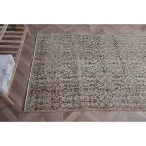 3.7x6.7 ft Rug, Turkish Vintage Rug, <b>Brown</b> <b>Wool</b> Rug - Product Image 5