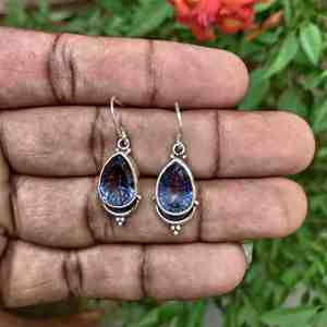 Boucles d'oreilles bohème en argent sterling 925 à facettes topaze bleue de Londres pierres précieuses à la mode concepteur de vente chaude cadeau parfait pour elle - Product Image 1