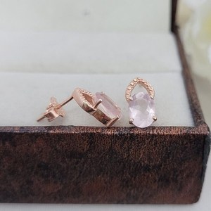 Stud de piedra de cuarzo rosa Plata de Ley 925 chapado en oro rosa diseño romántico mujer chica regalo de boda - Product Image 3