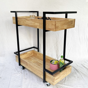 HOLA KB68037 2-Tier Standing Mobile <b>Shelf</b> Iron and Rubber Wood Frame for Living Room Space - Product Image 6