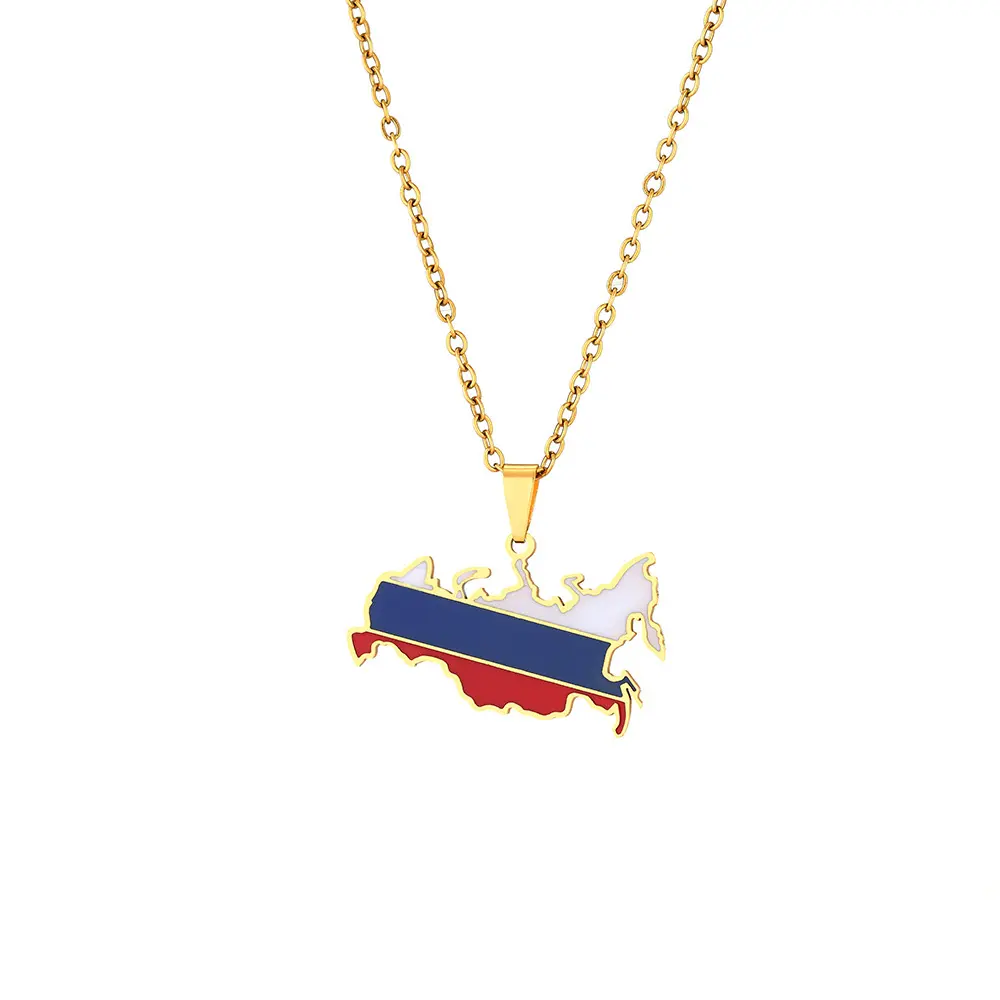 Groothandel Goud Roestvrij Staal Email Wit Blauw Rood Russische Kaart Ketting Voor Man Vrouw