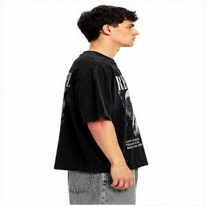เสื้อยืดโอเวอร์ไซส์สีดำลายกราฟิกสำหรับผู้ชาย สไตล์สตรีทแวร์ วินเทจ พิมพ์ลายผ้าฝ้าย เสื้อยืดลำลอง ฮิปฮอป แฟชั่นแนวอเมริกัน เสื้อผ้าสั่งทำพิเศษ - Product Image 2