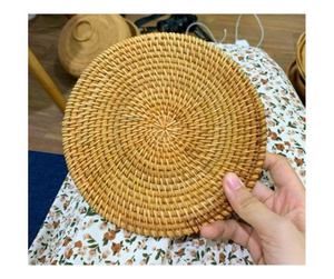 Plato de mimbre tejido Natural hecho a mano redondo rústico Eco cesta bandeja manteles decorativos para el hogar cocina mesa de comedor - Product Image 4