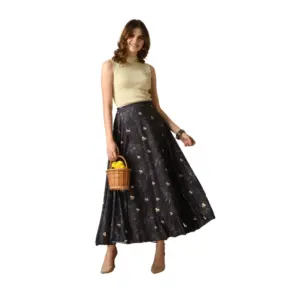 Custom Fashion Long Skirt Lady Women's Casual High Waist Ruffled Floral Skirt Printed Beach A-line straight Skirt from India