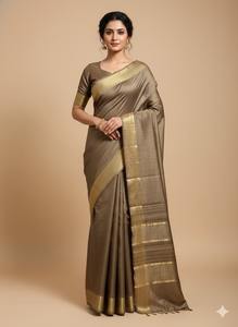 Sari en soie Tussar pure multicolore, de qualité supérieure et élégant pour femmes, avec une texture luxueuse et un attrait traditionnel magnifique, en provenance d'Inde - Product Image 2