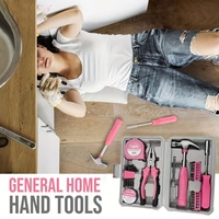 Kit de Herramientas Manuales de 24 Piezas con Cinta Métrica de Plástico, Cinta Aislante Eléctrica, Martillo, Destornillador, Alicates, Llave Allen y Estuche, Color Rosa, para Reparaciones del Hogar