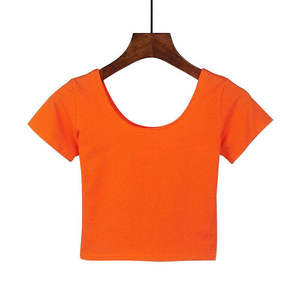 Women Crop Sleeve Crop <b>Top</b> Ladies Round Neck Stretchy Vest T Shirt Blouse Tee Ladies Crop T-Shirts - Product Image 5