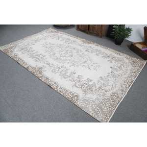 พรมวินเทจสไตล์ตุรกี ขนาด 5.5x9.2 ฟุต พรมขนาดใหญ่ สีขาวน้ำตาลไล่เฉด ทำจากขนสัตว์ - Product Image 4