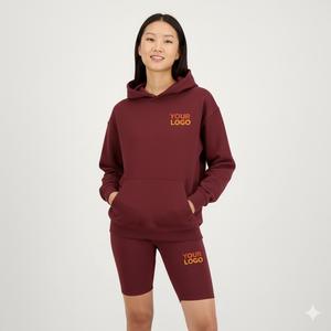 Conjunto Deportivo de 2 Piezas de Hip Hop para Mujer, Sudadera con Capucha y Logotipo Personalizado, Tops Largos de Felpa, Patrón Sólido, Colección de Invierno 100% - Product Image 5