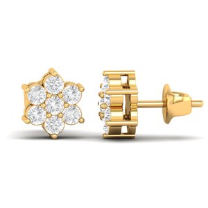 ต่างหูเม็ดเพชรกลมรูปดอกไม้ทำจากทองคำ14K สีเหลืองและได้รับการรับรองจากห้องปฏิบัติการสำหรับการจัดงานครบรอบและงานแต่งงานของคอลเลกชัน-DS0626 - Product Image 4