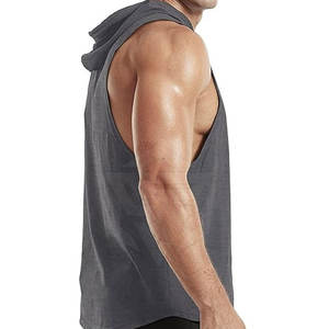 Pull à capuche sans manches avec logo personnalisé pour hommes Débardeur d'entraînement de gymnastique d'hiver avec capuche pour le fitness - Product Image 2