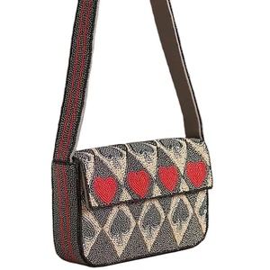 Bolso de hombro de lujo con diseño de corazón bordado con cuentas de semillas artesanales, con correa ajustable, elegante bolso de noche de diseñador. - Product Image 1