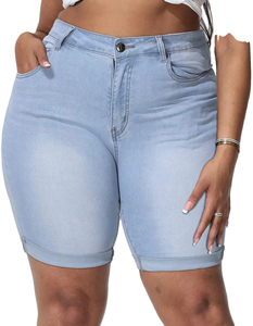 Pantalones cortos de mezclilla de talla grande Pantalones cortos de mezclilla rasgados de cintura alta para mujer Estilo personalizado Moda OEM Transpirable Precio barato Personalización - Product Image 4