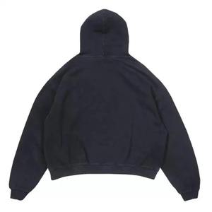 Sudadera con Capucha Extra Grande para Hombre, Bordada, Gruesa, Lavada al Ácido, Color Negro, Estilo Vintage, Desgastada, Corta - Product Image 2