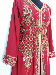 Vente chaude caftan marocain SunProof brodé Georgette Hijab col haut manches longues modeste robe islamique respirant ODM - Product Image 2