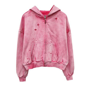 Lavado ácido estilo desgastado ligero de gran tamaño Vintage Streetwear sudaderas con cremallera para hombres invierno 100% algodón - Product Image 1