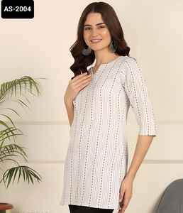 Kurtis สั้นวัสดุผ้าฝ้ายที่น่าสนใจมากที่สุดกับงานพิมพ์และมีขนาดพิเศษสำหรับสวมใส่สบายๆและทุกวันแฟนซี Kurtis สั้น - Product Image 6