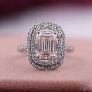 Joyería fina de plata 925, anillo de Halo de diamante de moissanita con corte esmeralda rosa, propuesta Original para amantes, regalo de aniversario de compromiso - Product Image 6