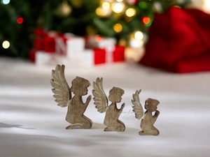 "Juego de 3 figuras de árbol de Navidad de madera elegante decoración navideña para el hogar u oficina exhibición festiva y elegante" - Product Image 2