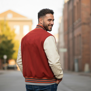 Chaqueta Varsity para Hombre con Capucha y Estampado de Serigrafía Personalizado, de Alta Calidad, Bicolor, Cómoda, de Lana y Lona para Invierno - Product Image 6
