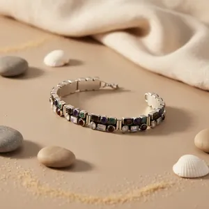 Bracelet en cristal argenté pour femmes, bijoux élégants en pierres précieuses, cadeau, bracelets élégants - Product Image 1