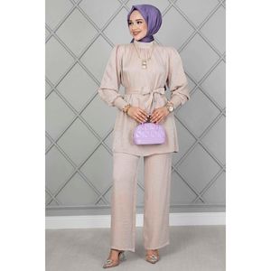 Manga plisada dos piezas traje de 2 piezas crema - Product Image 3