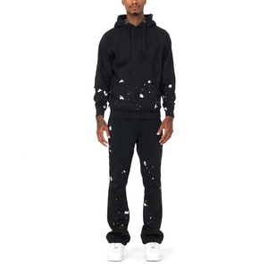 Conjunto de ropa de abrigo de invierno informal con logotipo personalizado para hombre, trajes de jogging con sudaderas apiladas y pantalones de chándal, chándales - Product Image 1