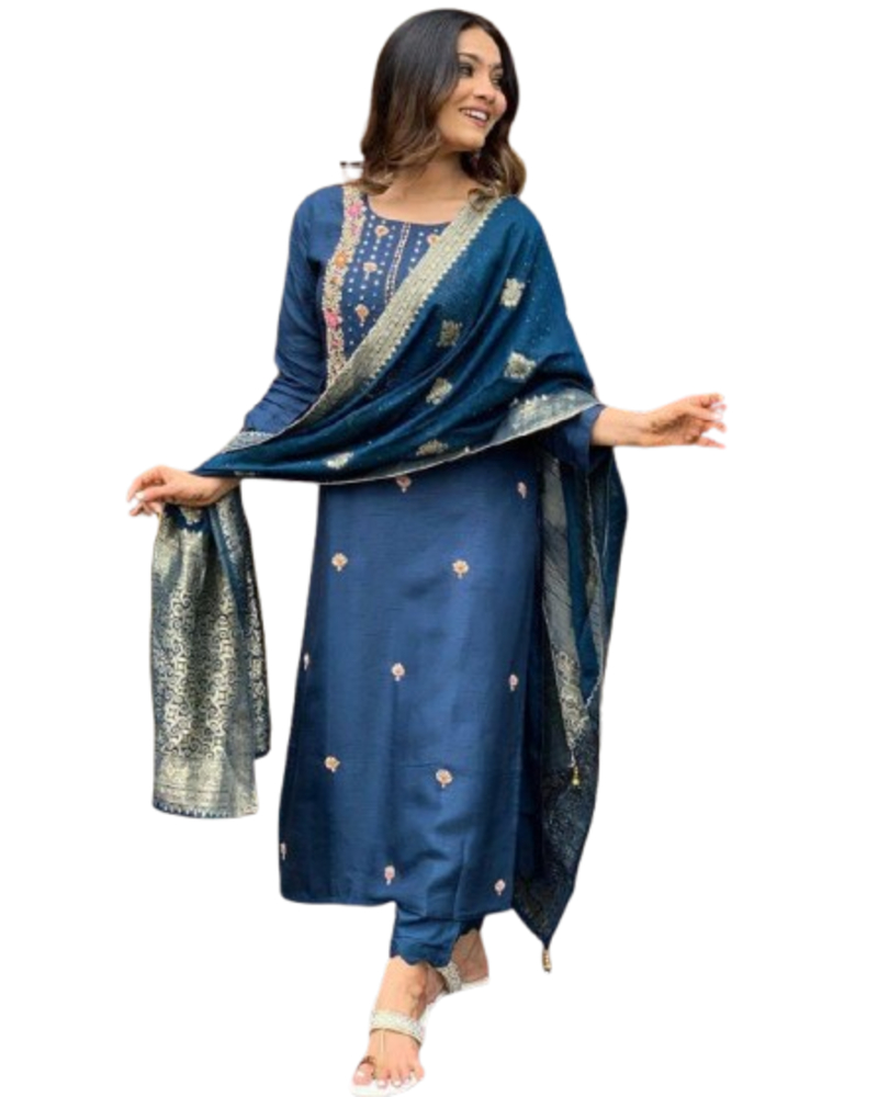 Bimba Women's Asymmetrical Kurta - Cotton Kurti Tunic With Side Pockets, Blue, Regular Fit