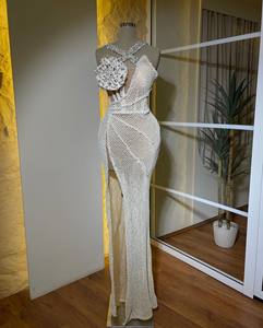 Vestido de Noche Largo de Satén con Encaje, Antiestático, Cuello Alto, Espalda Descubierta, Sexy, con Cuentas de Cristal, Diseño Vintage, para Fiesta Formal - Product Image 1