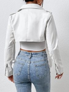 Women's <b>Long</b> Sleeve Zip up Crop Sheep Skin PU <b>Leather</b> <b>Jacket</b> Motocross Motorbike Faux <b>Leather</b> <b>Jackets</b> - Product Image 2