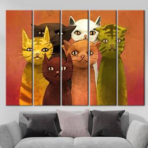 Lienzo Impreso: Arte Moderno de Gatos para Amantes de los Gatos, 5P: Enmarcado tipo Galería - Product Image 1