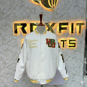 High Quality Custom Design Embroidered Wool Silk Unisex Winter Varsity Lettermen Jacket Eco-Friendly Reversible <b>Covered</b> <b>Button</b> - Product Image 6